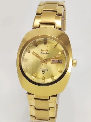 HMT Kanchan Para Shock 21 Jewels Golden Dial Day Date Function Mechanical Automatic Men's Wrist Watch
