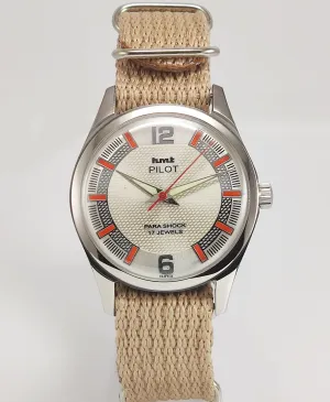 HMT Pilot Para Shock 17 Jewels Pearl Dial Radium Hands Transparent Back Mechanical Hand winding Men's Wrist Watch