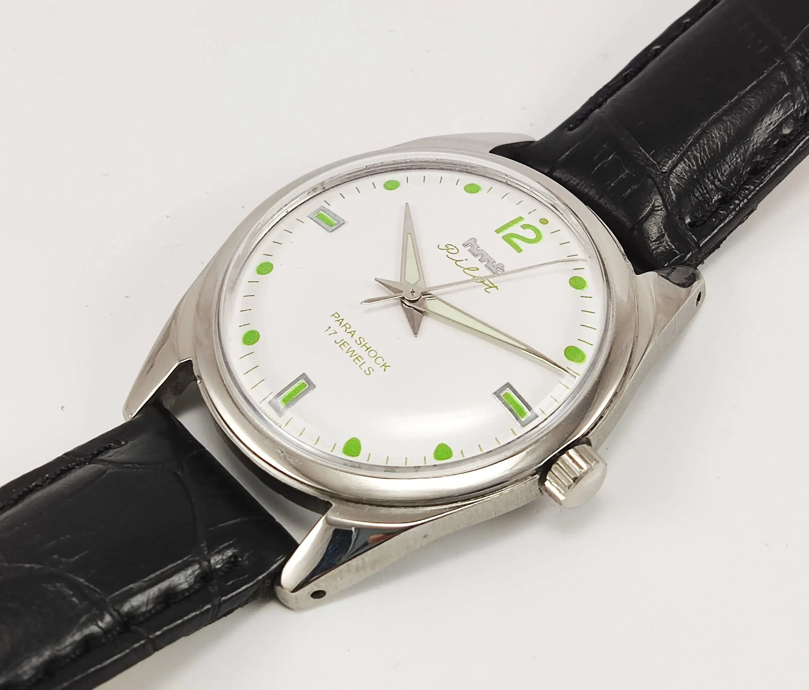 HMT Pilot Para Shock 17 Jewels White Dial Mechanical Hand winding Men's Wrist Watch