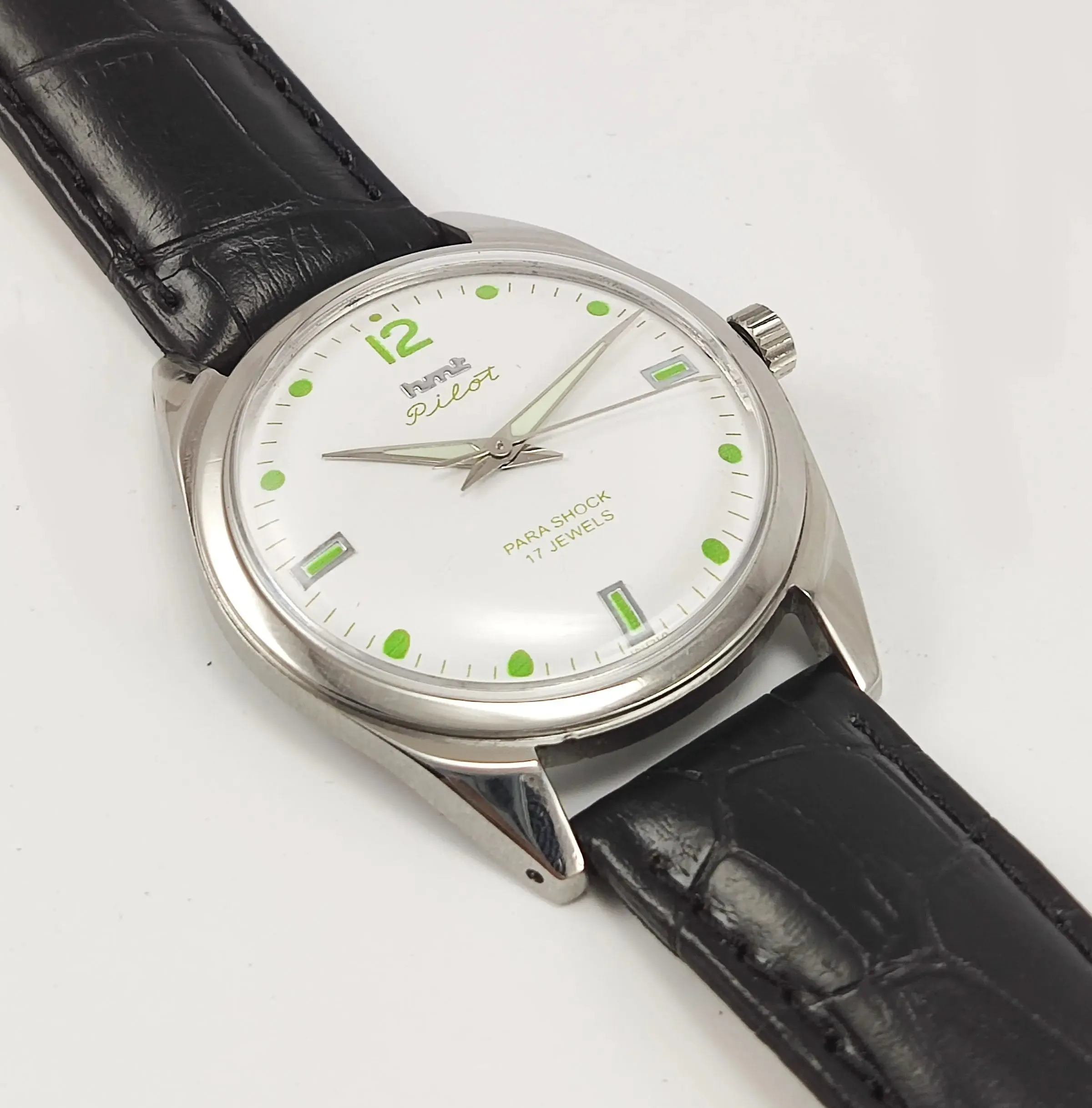 HMT Pilot Para Shock 17 Jewels White Dial Mechanical Hand winding Men's Wrist Watch