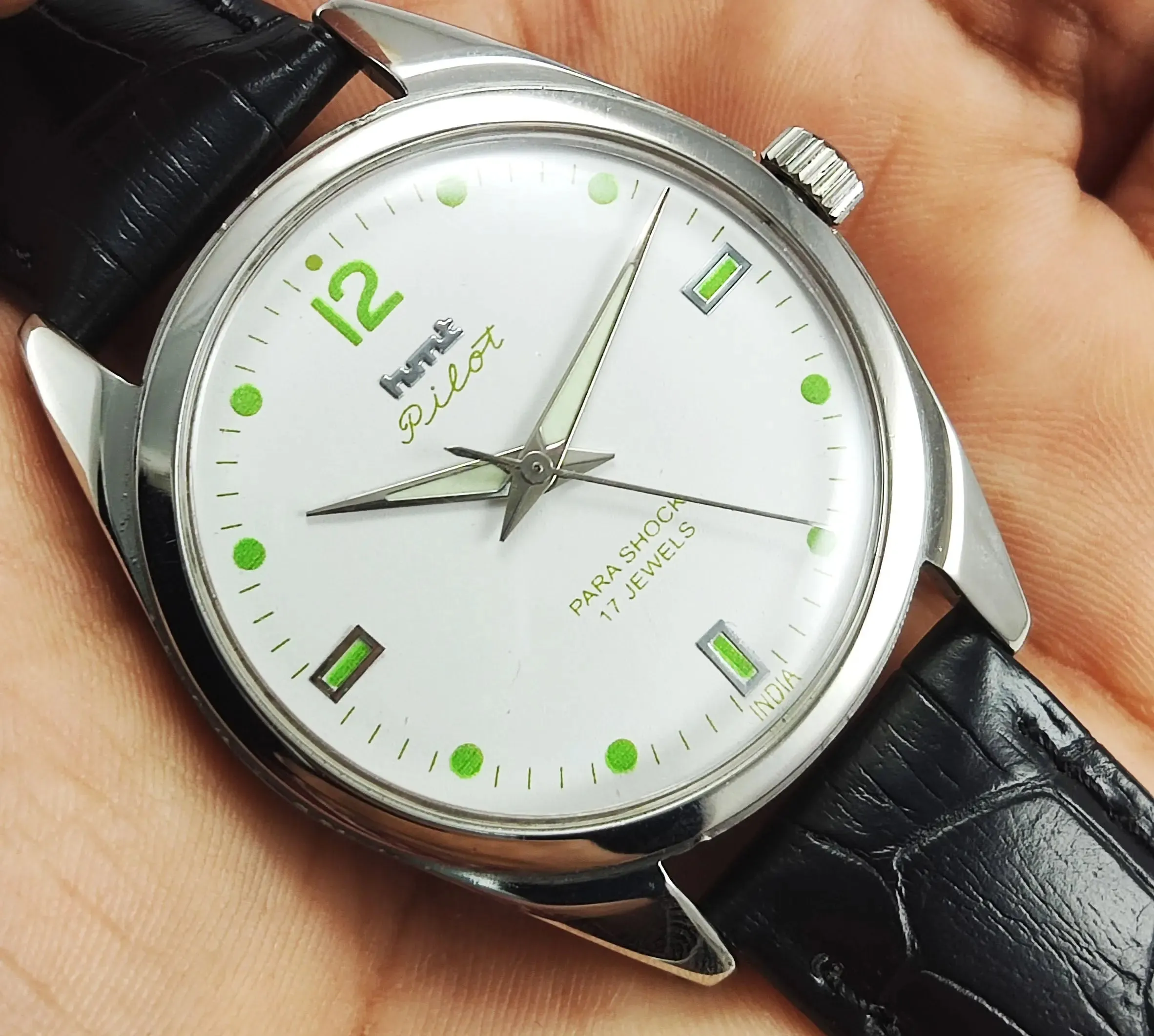 HMT Pilot Para Shock 17 Jewels White Dial Mechanical Hand winding Men's Wrist Watch