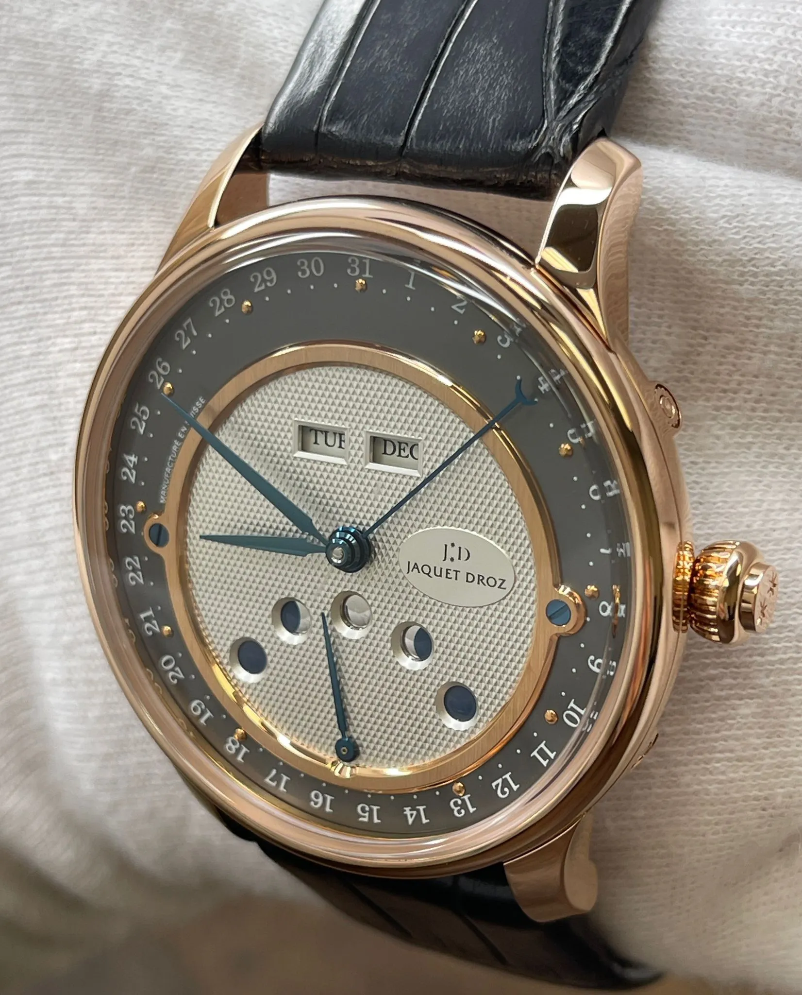 Jacquet Droz Les Lunes Triple Calendar Moonphase J012623201 Opaline Slate Grey Dial Automatic Men's Watch