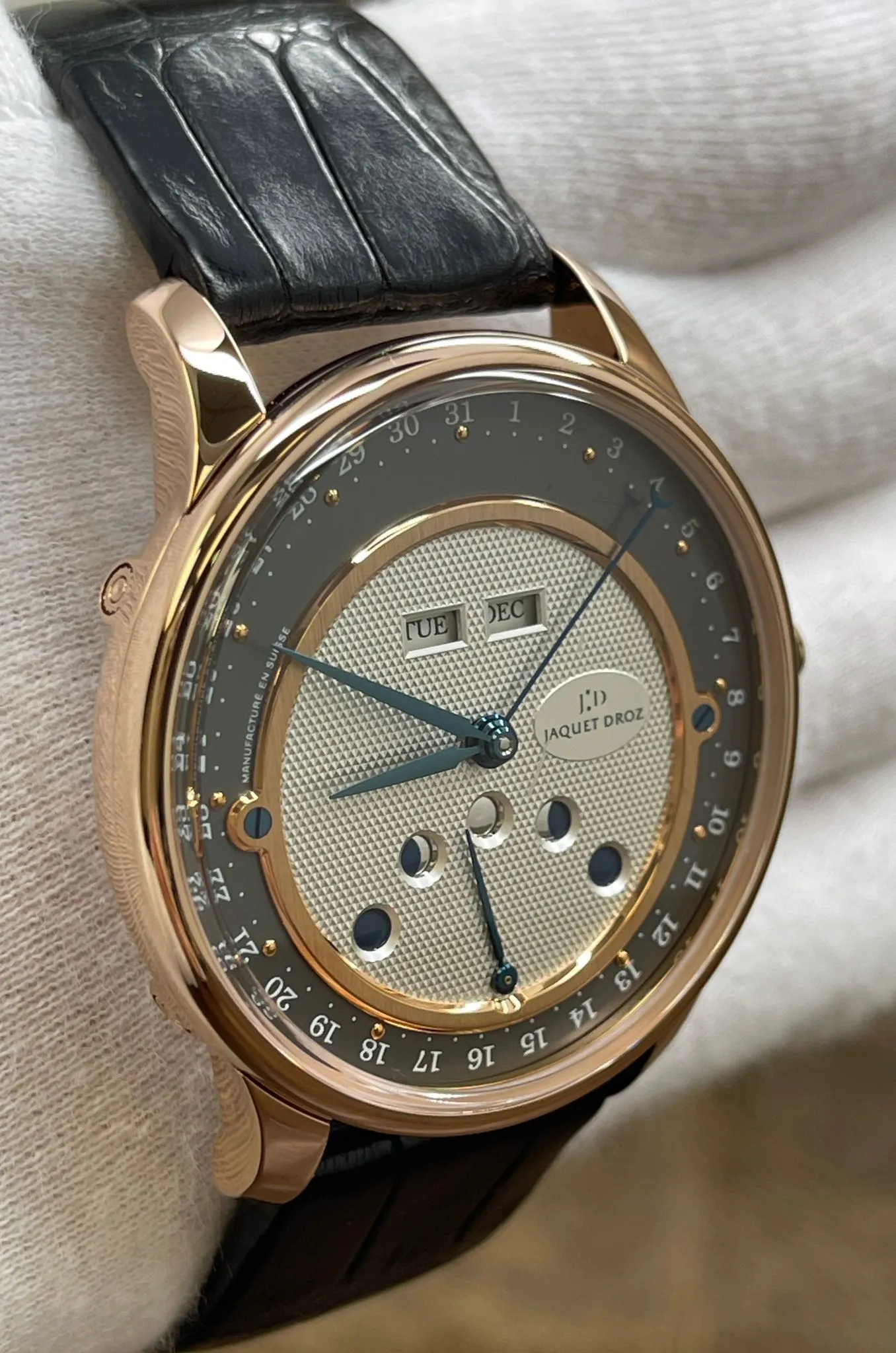 Jacquet Droz Les Lunes Triple Calendar Moonphase J012623201 Opaline Slate Grey Dial Automatic Men's Watch