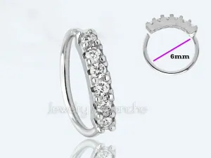 Jewelry Avalanche 925 Sterling Silver Nose Ring, 22G Nostril Hoop Ring, Helix Earring, Cartilage Earring, 6mm-9mm Inside Diameter, Prong set 7-CZ Accented