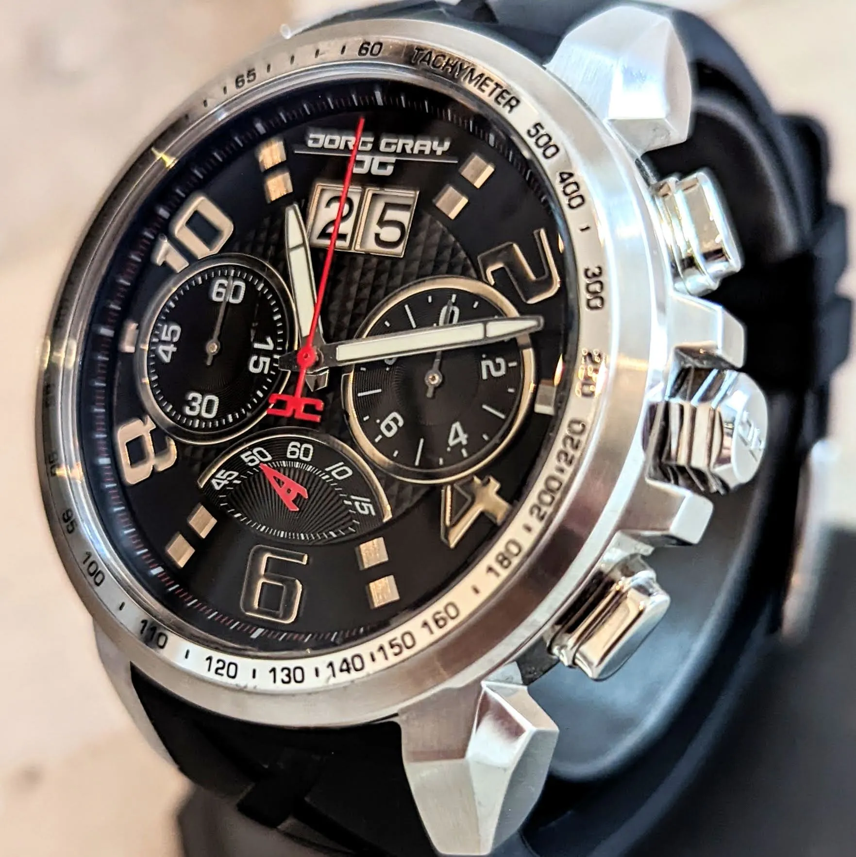 JORG GRAY JG5600-21 Chronograph Wristwatch Steel Black Dial 48mm