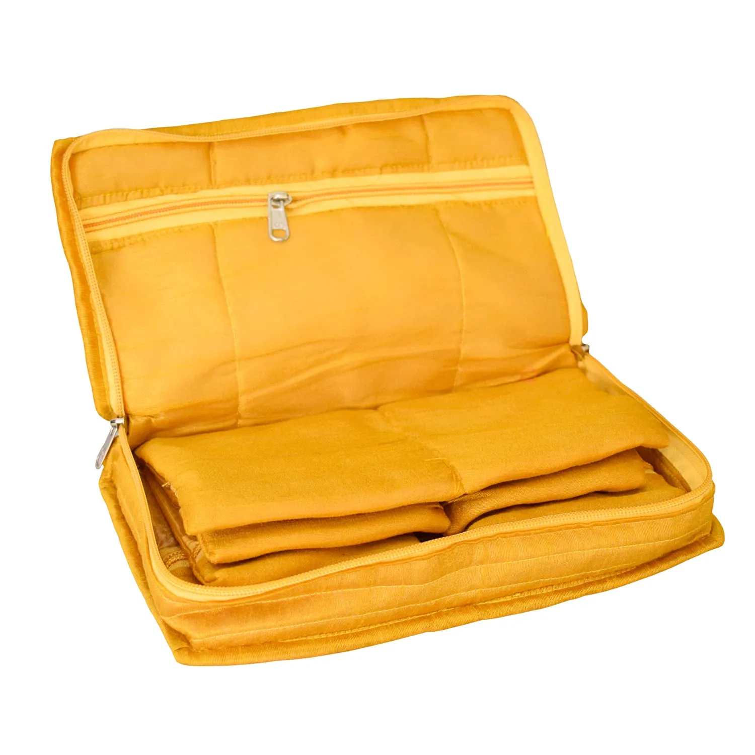 Kuber Industries Embroidery Design Portable Jewellery Organizer With 6 Tranasparent Pockets For Keeps Your Jewellery,Earrings, Pendants Organized And Secure (Yellow)