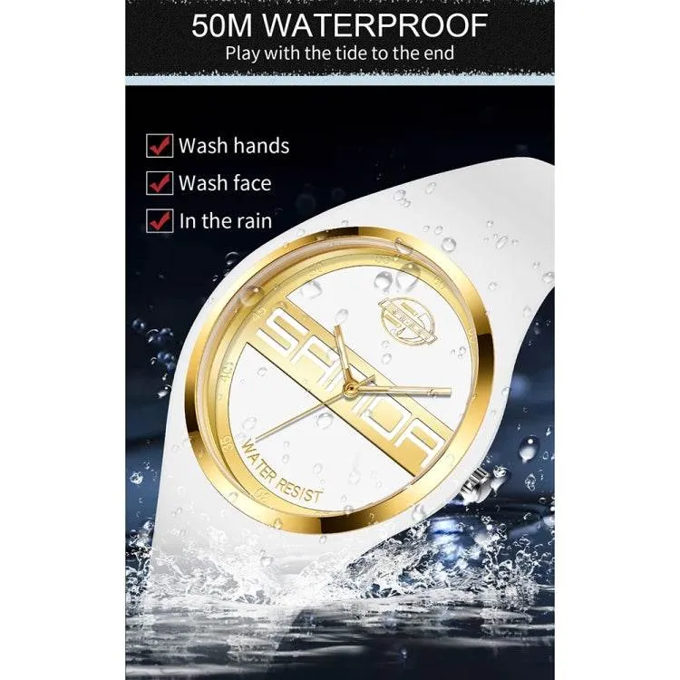 Ladies' Simple Silicone Strap Quartz Watch with Round Dial - SANDA 6077