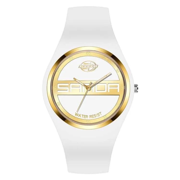 Ladies' Simple Silicone Strap Quartz Watch with Round Dial - SANDA 6077