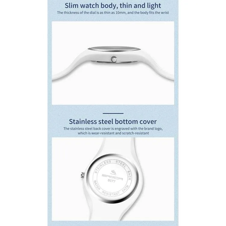 Ladies' Simple Silicone Strap Quartz Watch with Round Dial - SANDA 6077