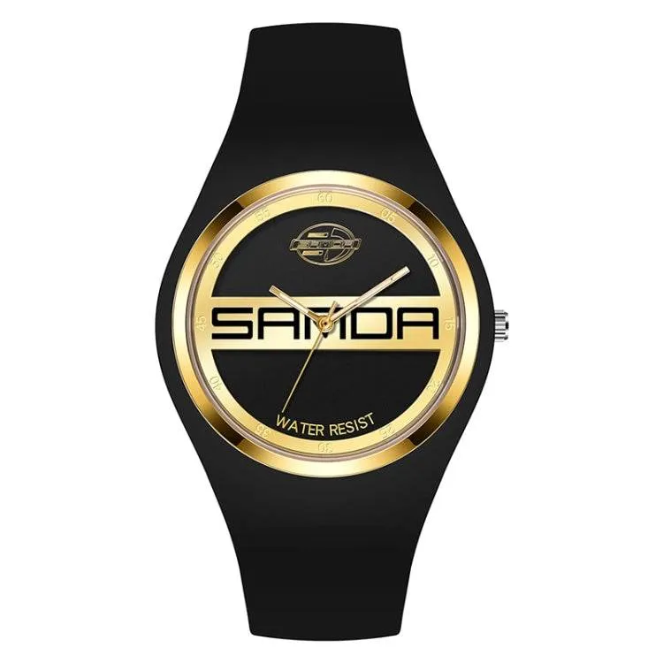 Ladies' Simple Silicone Strap Quartz Watch with Round Dial - SANDA 6077