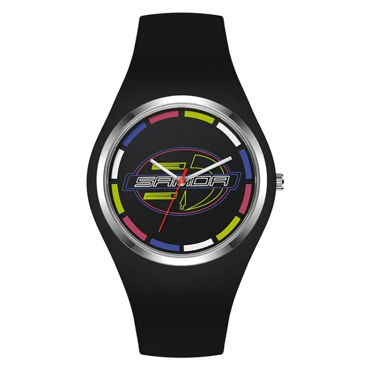 Ladies' Simple Silicone Strap Quartz Watch with Round Dial - SANDA 6077
