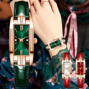 Lady’s Vintage Quartz Watch – Square Dial with Roman Numerals & Rhinestones