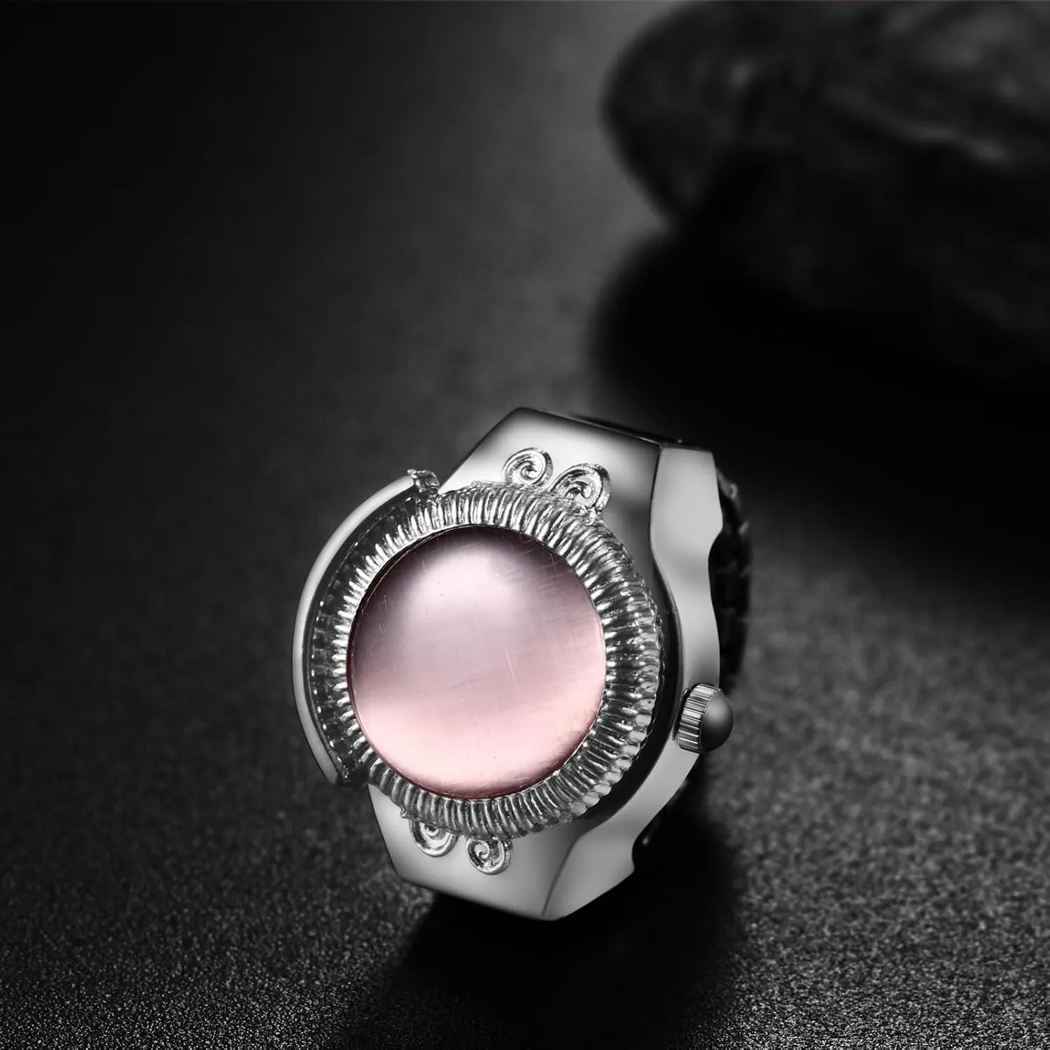 Lancardo Elastic Ring Watch: Quartz Analog Silver Stretch Band Bling Cat Eye Crystal Openable Case Finger Watch Men Women Christmas Birthday
