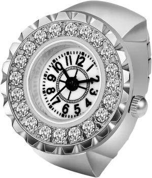 Lancardo Ring Watch for Women and Men - Analog Quartz With Arabic Numerals Dial, Elastic Band, Bling Rhinestone Colorful Stretch Band Finger