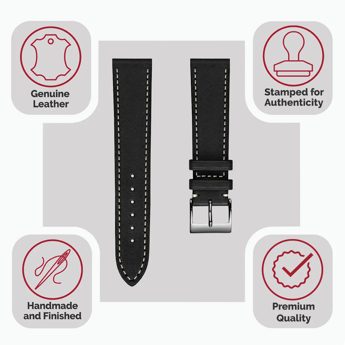 Leuven Cavallo Flat Handmade Horse Leather Watch Strap - Black