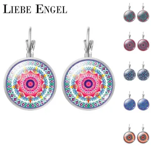LIEBE ENGEL Vintage Silver Color Jewelry Mandala Earrings Henna Stud Earrings OM Symbol Buddhism Zen Online Shopping India 2017