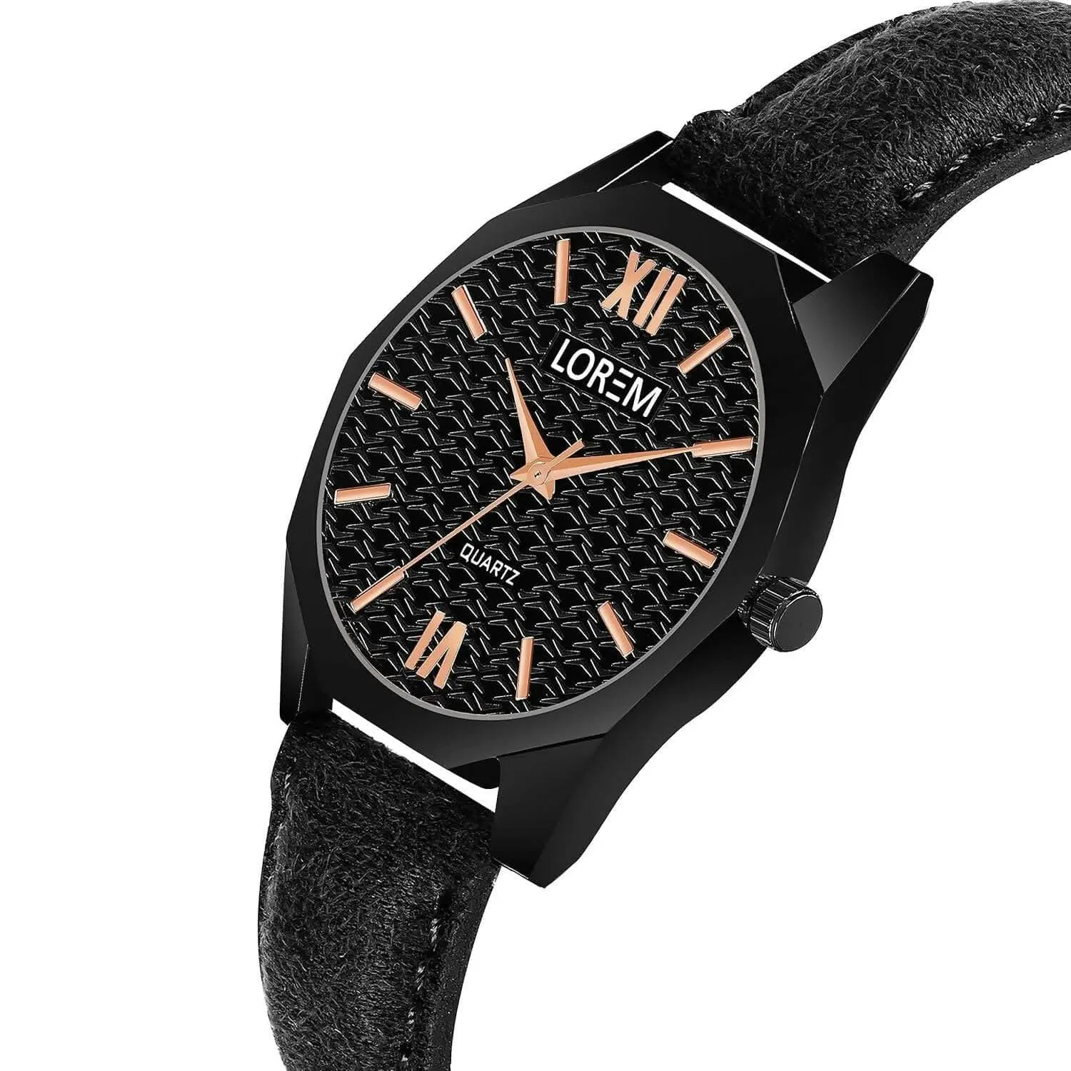 LOREM Black 3d embossed Dial Analog Watch For Women LR328