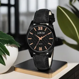 LOREM Black 3d embossed Dial Analog Watch For Women LR328