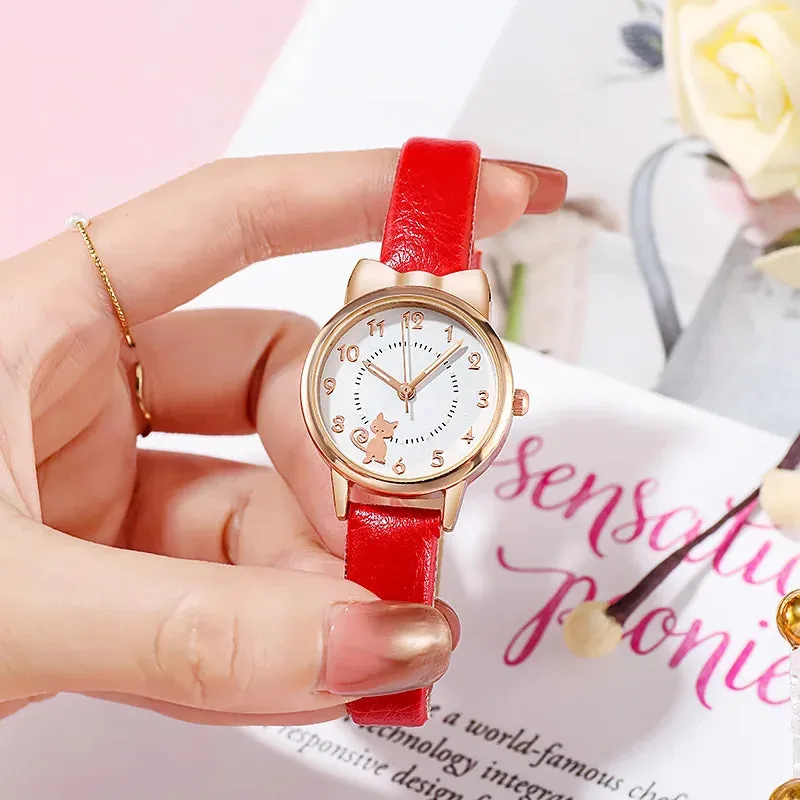 Luminous Kids Children Watch Digital Round Dial Children Watch Leather Strap Quartz Watches Kid Girls Clock Relogio Montre Reloj