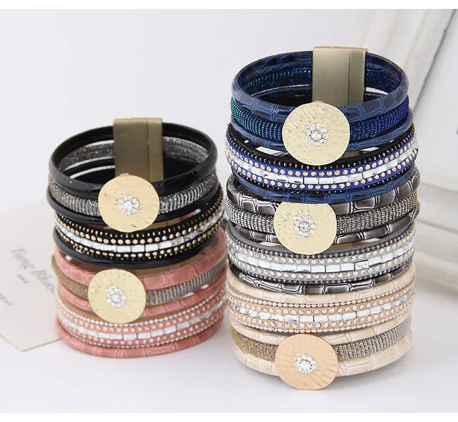Luxury Boho Bamboo Leather Bracelets Bangles with Magnetic Buckle Wrap Jewelry Pulsera for Women brazaletes pulseras mujer