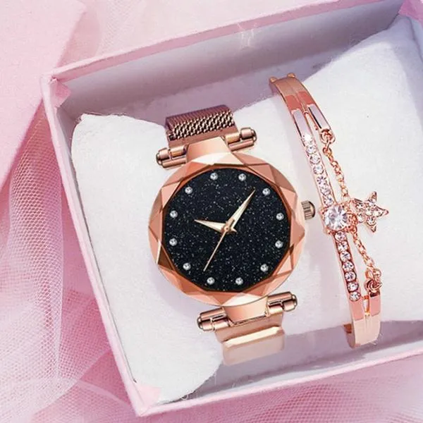 Luxury Women Watches Bracelet Set - Quartz Watch With Mesh Band - Beautiful Bracelet Included