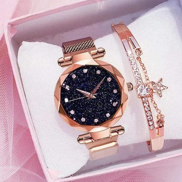 Luxury Women Watches Bracelet Set - Quartz Watch With Mesh Band - Beautiful Bracelet Included