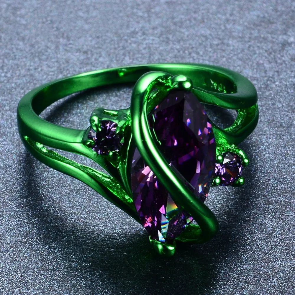 Male Female Pruple Ring Green Gold Filled Vintage Wedding Engagement Rings For Men And Women Fashion Jewelry