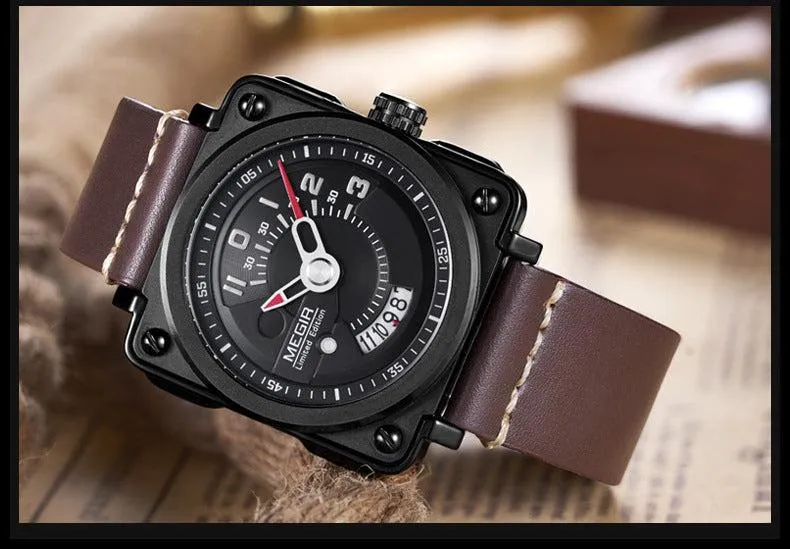 Megir Square Big Dial Watch Calendar Quartz Watch For Men 2040