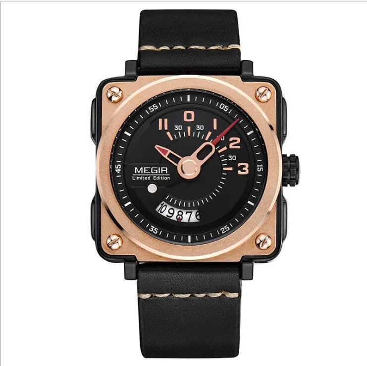 Megir Square Big Dial Watch Calendar Quartz Watch For Men 2040