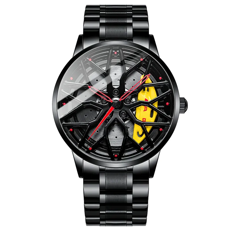 Men Stylish Watch Of Super Car Wheel Design With Glass / Stainless Steel Waterproof Watch
