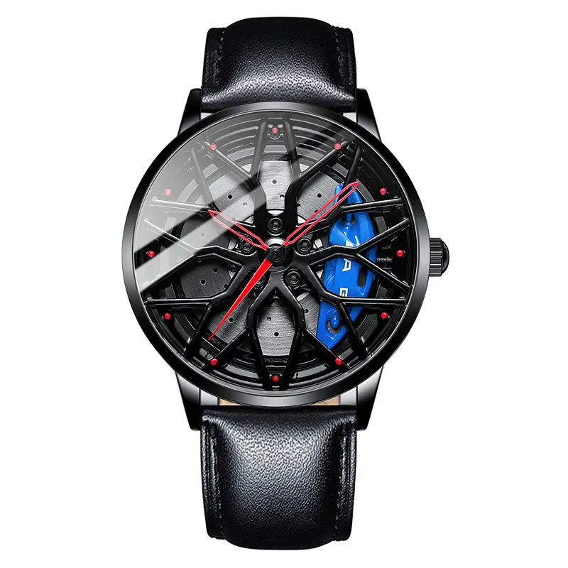Men Stylish Watch Of Super Car Wheel Design With Glass / Stainless Steel Waterproof Watch