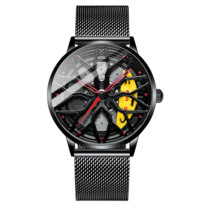 Men Stylish Watch Of Super Car Wheel Design With Glass / Stainless Steel Waterproof Watch