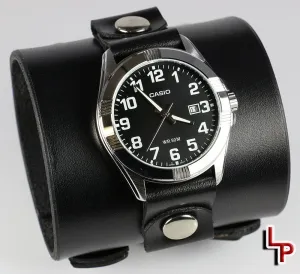 Men's 3" Wide Black Leather Watch Cuff