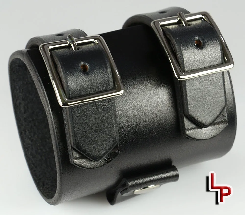 Men's 3" Wide Black Leather Watch Cuff