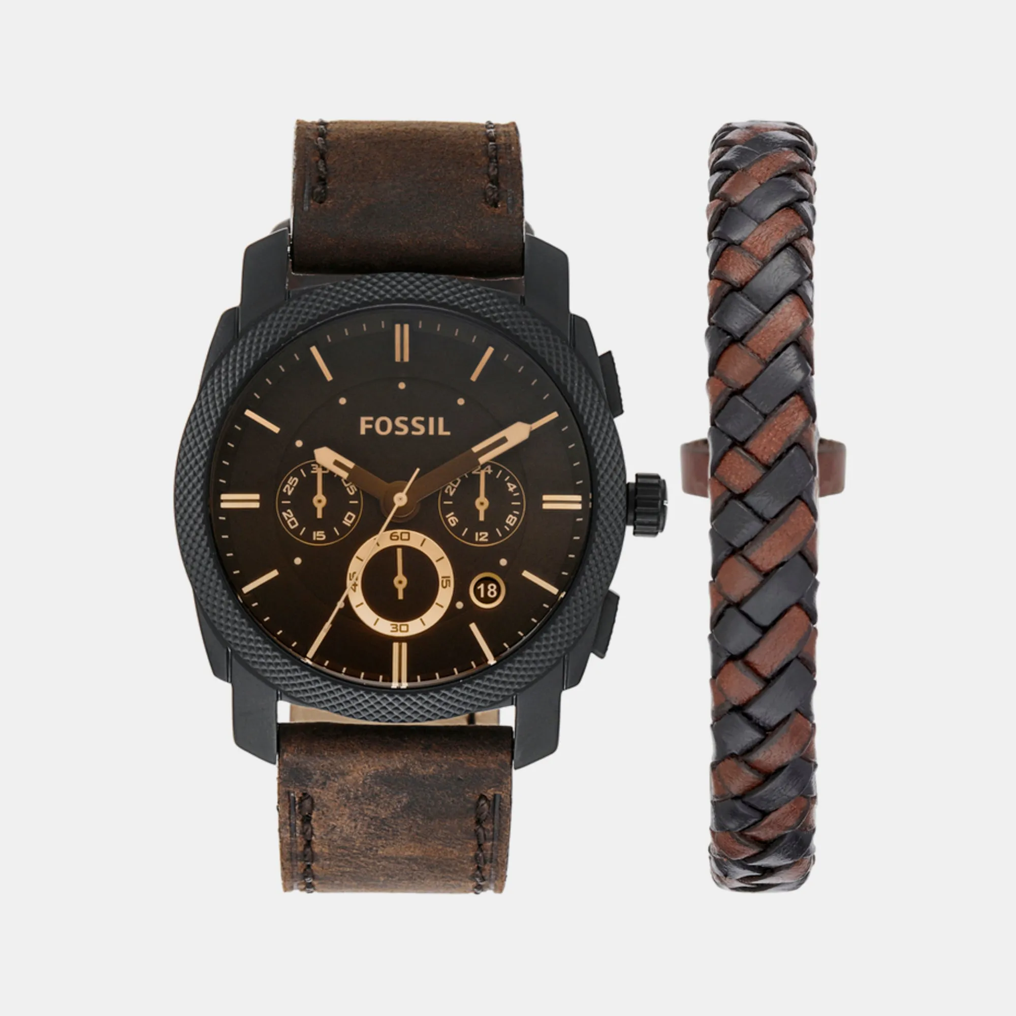 Men's Black Chronograph Leather Watch FS5251SET