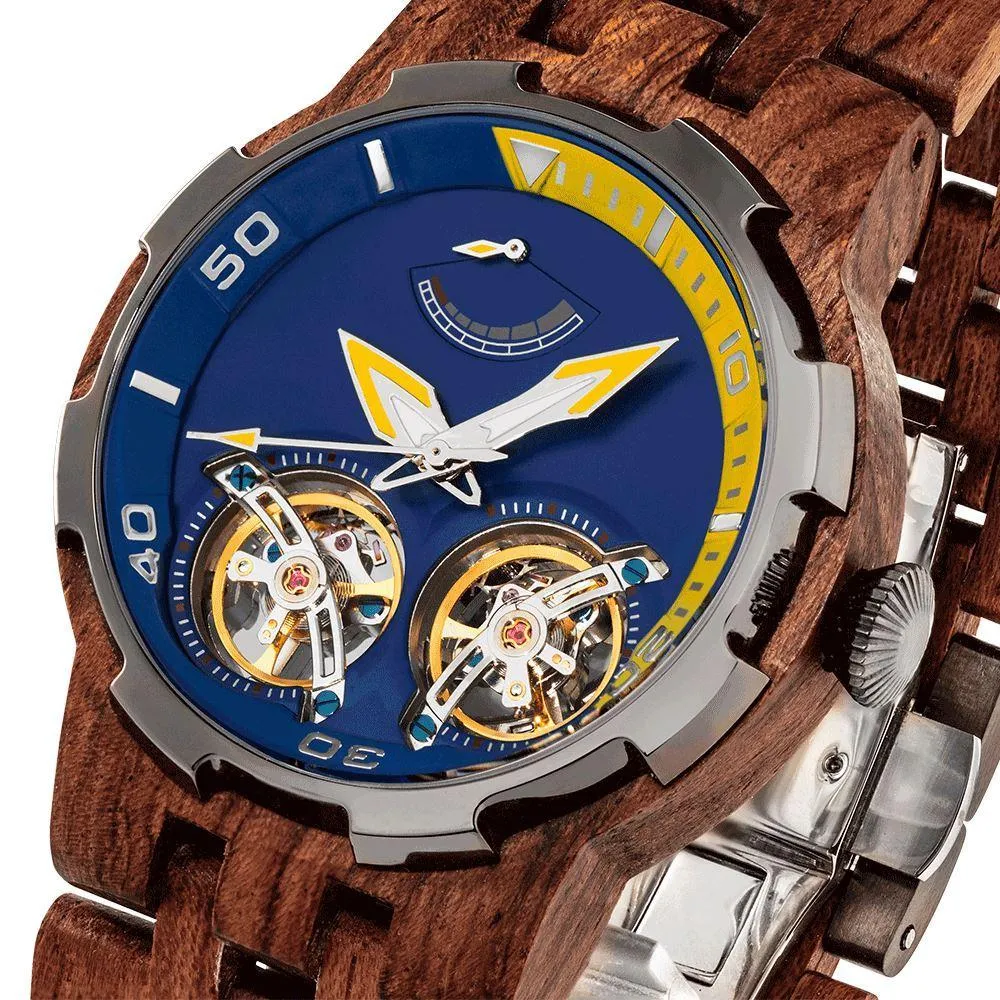 Men's Dual Wheel Automatic Kosso Wood Watch - For High End Watch Collectors