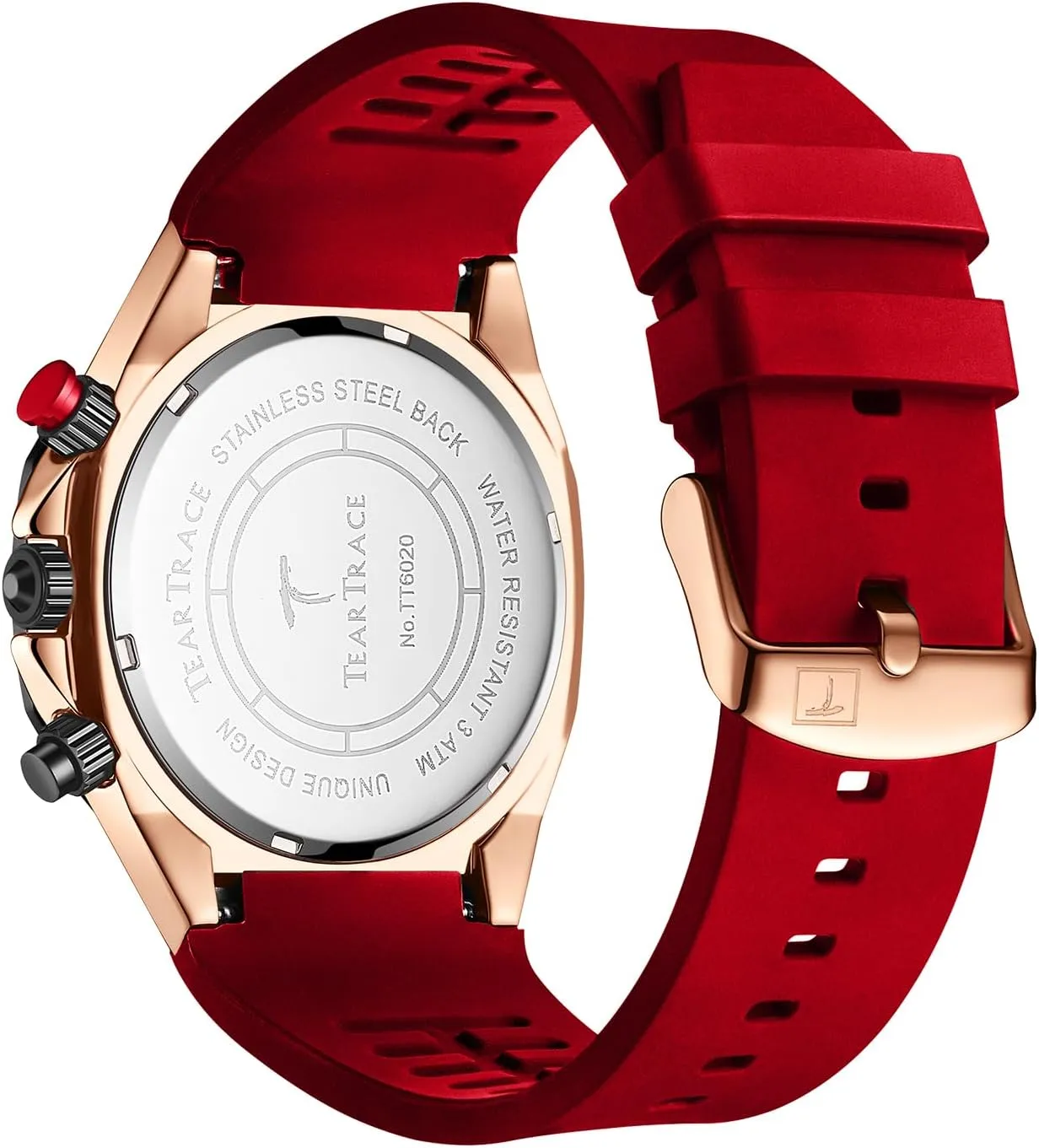 Mens Red Watches for Men Waterproof Quartz Chronograph Stopwatch Analog Sports Water Resistant 43MM Big Face Silicone Bracelet Male Wristwatch
