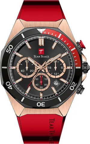 Mens Red Watches for Men Waterproof Quartz Chronograph Stopwatch Analog Sports Water Resistant 43MM Big Face Silicone Bracelet Male Wristwatch