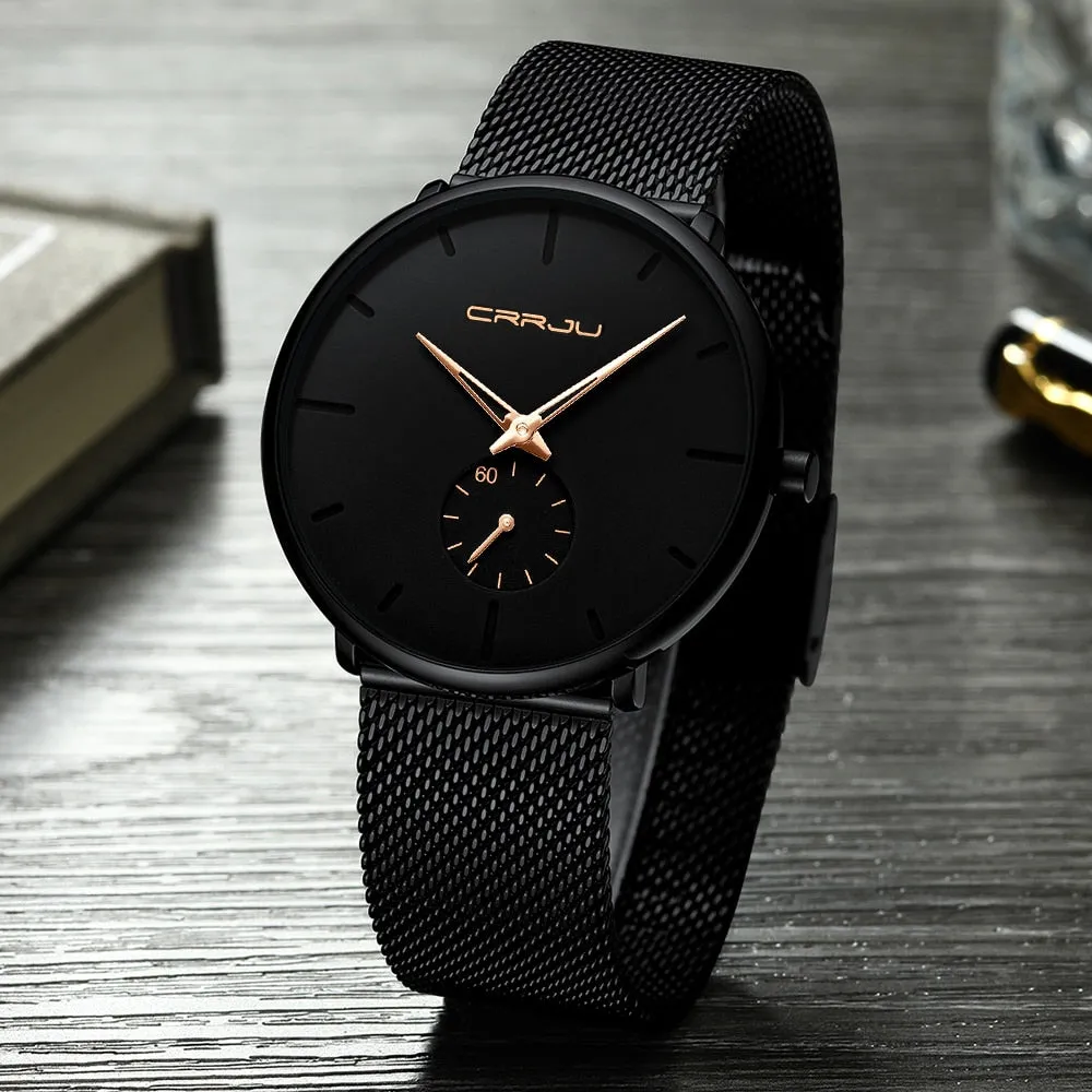 Men's Top Brand Luxury Quartz Watch Slim Mesh Steel