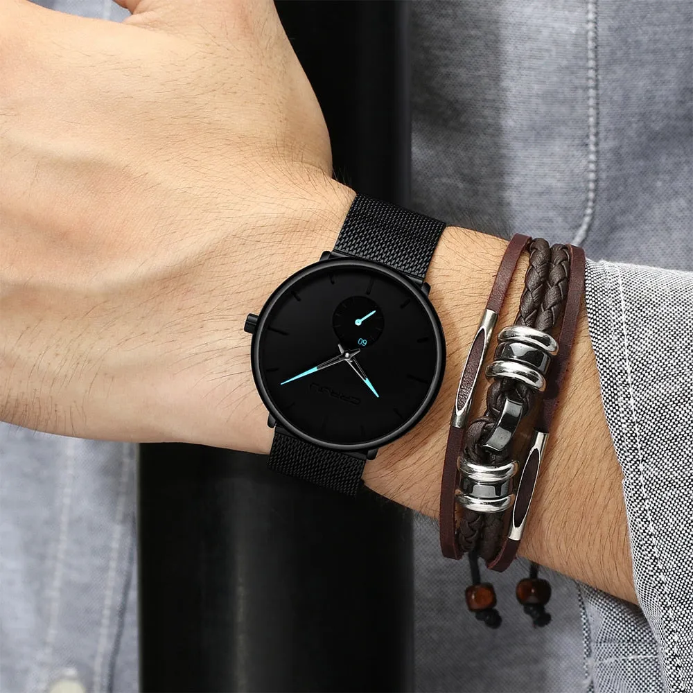 Men's Top Brand Luxury Quartz Watch Slim Mesh Steel