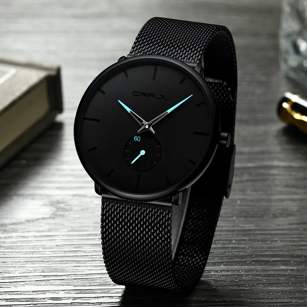 Men's Top Brand Luxury Quartz Watch Slim Mesh Steel