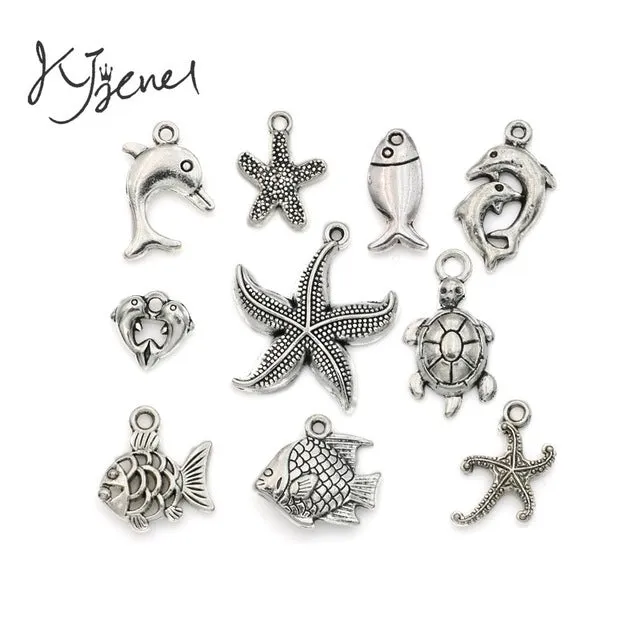 Mixed Tibetan Silver Plated Ocean Dolphin Hippocampus Penguin Shell Charms Pendant Jewelry Making Diy Charm Handmade Crafts c019