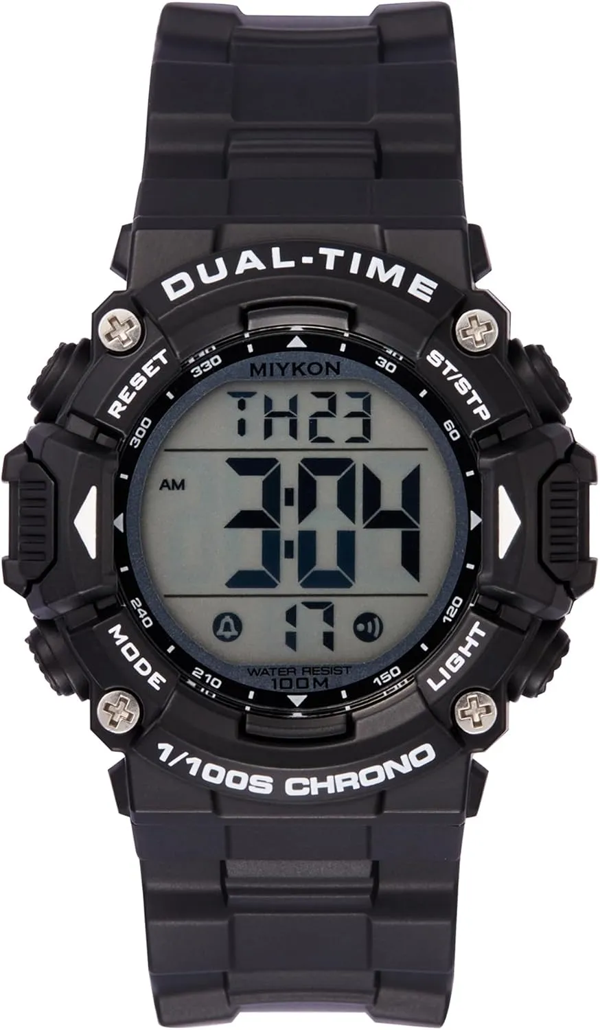 Miykon Waterproof Watches for Women | Sports Digital Watch Womens | Lightweight and Shockproof Resin, Super Illuminator, Stopwatch and Timer, Alarm, Dual Time, 24hr Military Time, 100M Water Resistant (Black, 38mm)