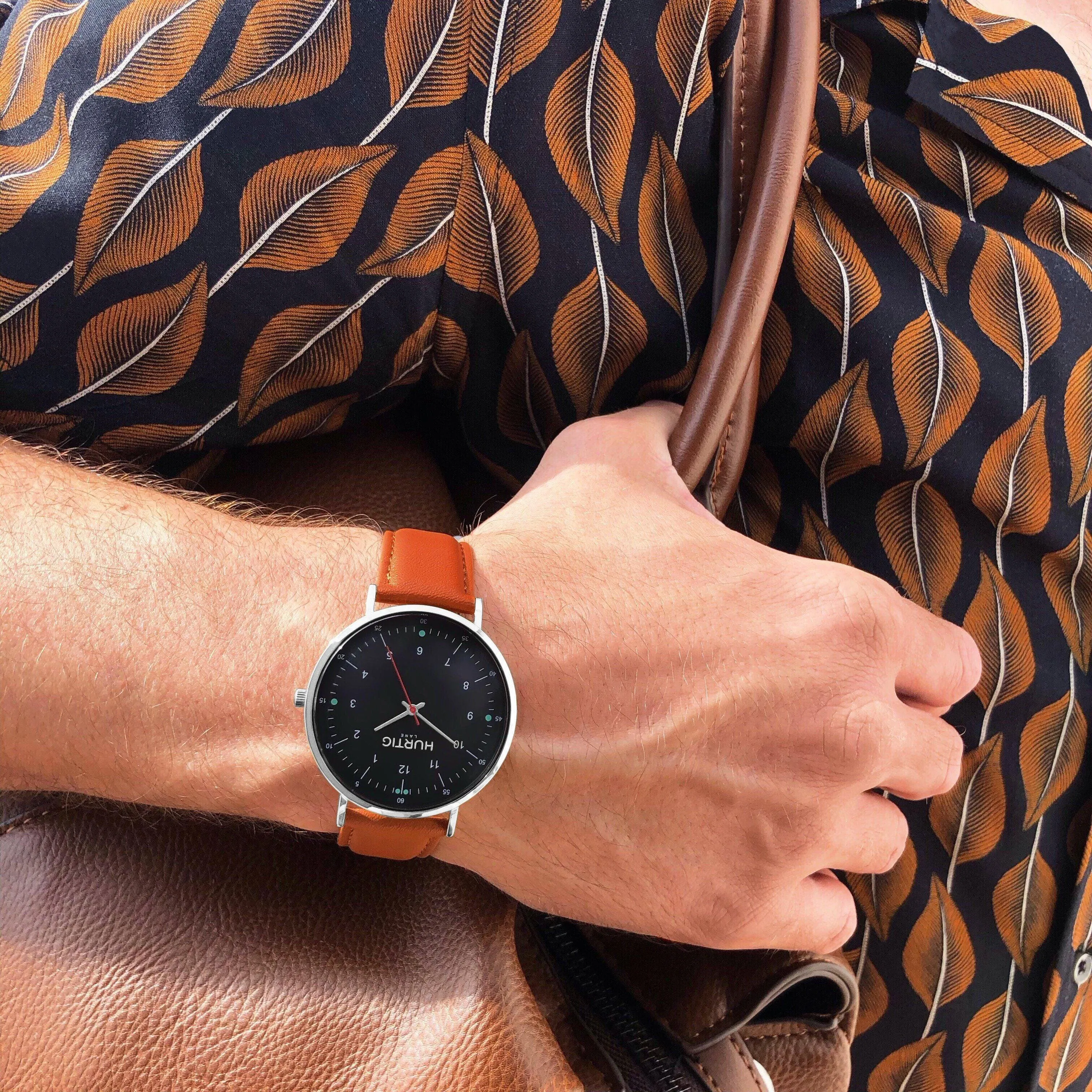 Moderno Vegan Leather Watch Silver, Black & Tan