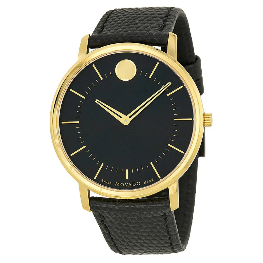 Movado Black Dial Black Leather Men's Watch 0606847