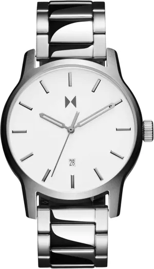MVMT Classic II Men's 3 Hand Quartz Watch, Leather Strap, Stainless Steel, Water Resistant up to 5ATM/50 Meters - Everyday Sport Wear for Him - 44mm
