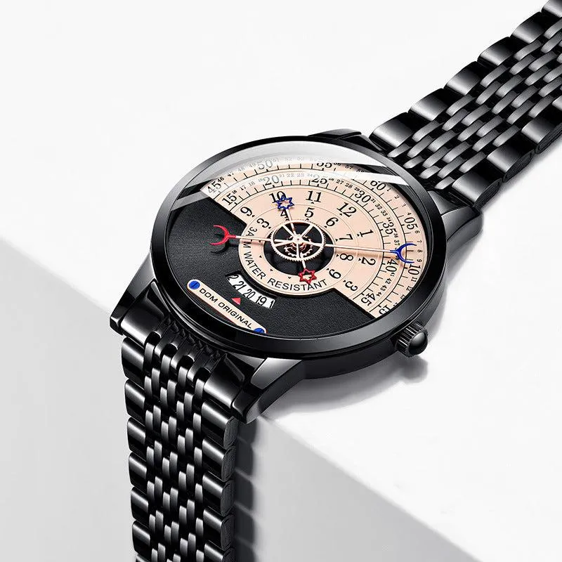 New star moon day and night watch calendar wheel time display Quartz Watch For Men