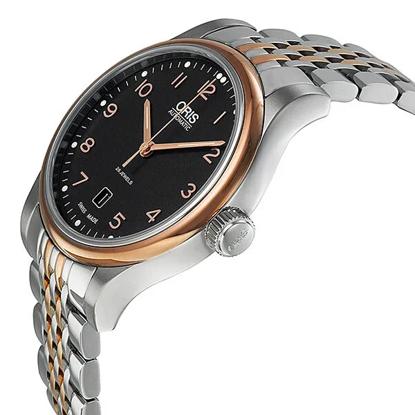 Oris Classic Date Automatic Black Dial Rose Gold and Steel Men's Watch 01 733 7594 4394-07 8 20 63