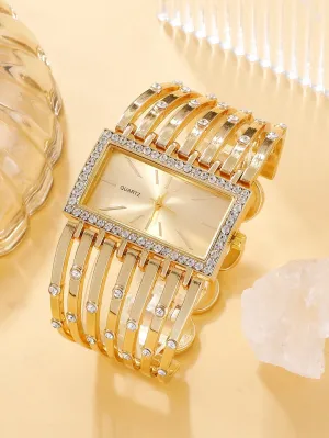 Rhinestone Decor Square Pointer Quartz Watch