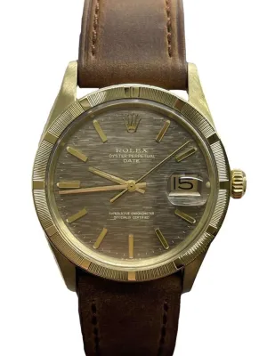 Rolex Date 34mm 14K Yellow Gold 1501 Brown Mosaic Dial Automatic Watch